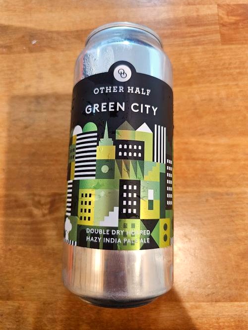 A can of Other Half Green City, a double dry-hopped hazy IPA, on the counter